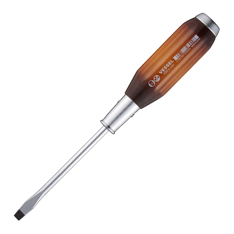 Vessel Tools Powerful Tang-Thru Slotted Screwdriver, 6 x 100mm – VL 100S6100