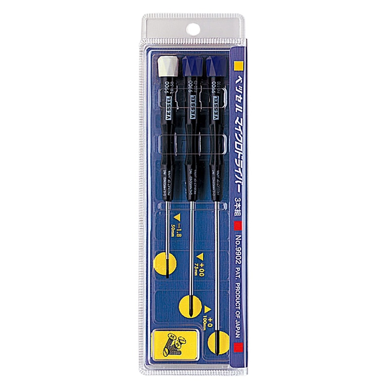 Vessel Tools Set of 3 Micro Screwdriver, PH00 x 75, PH0 x 100, Slotted1.8 x 50mm – VL 9902E