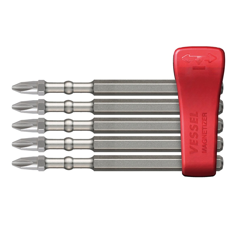 Vessel Tools Set of 5 Impact Ball Torsion Bit with Magnetic Charge Holder, PH2 x 90mm – VL IBMG90PH2K5