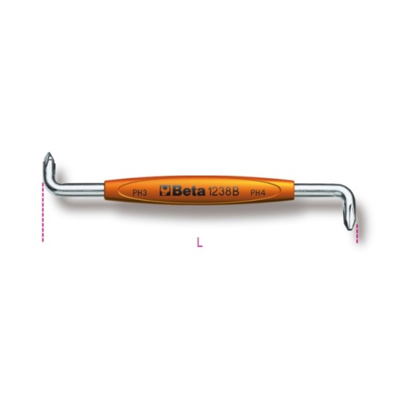 Beta Tools (Article# 1238B 1-2) 1 x 2 Offset Screwdriver for Cross Head Phillips Screws – BT 12380201