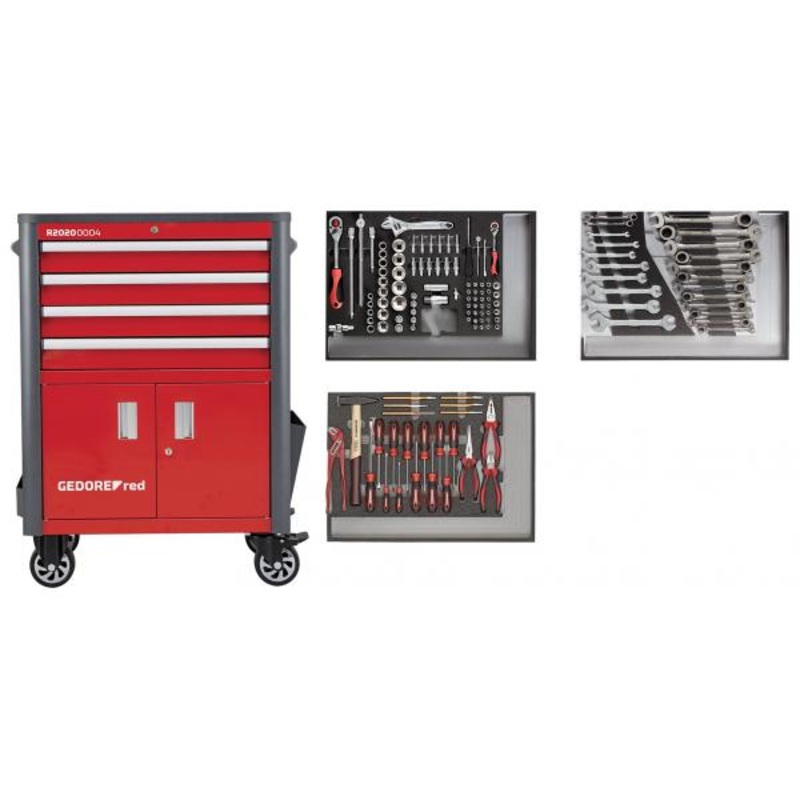 GEDORE red R22041004 tool set in workshop trolley WINGMAN red 129 pieces, 3301689