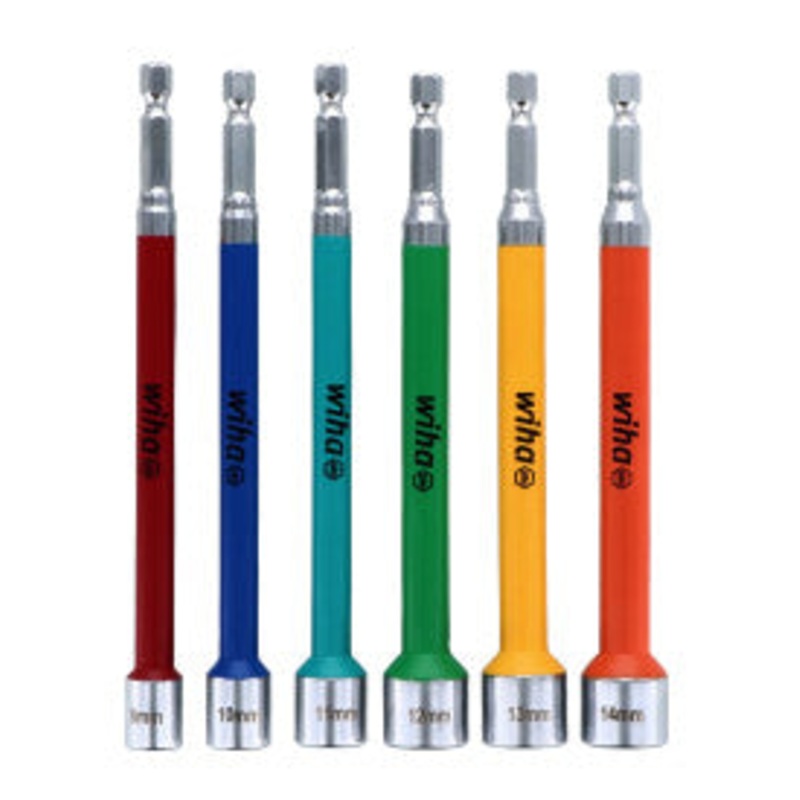 WIHA 6 PIECE COLOR CODED MAGNETIC NUT SETTER METRIC SET 70487