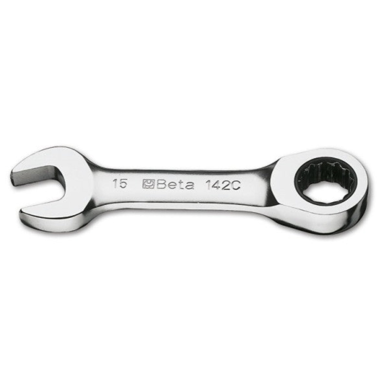 Beta Tools (Article# 142C 19) 19 x 19, 12 Point Ratcheting Combination Wrench, Chrome-Plated, Stubby – BT 1420119