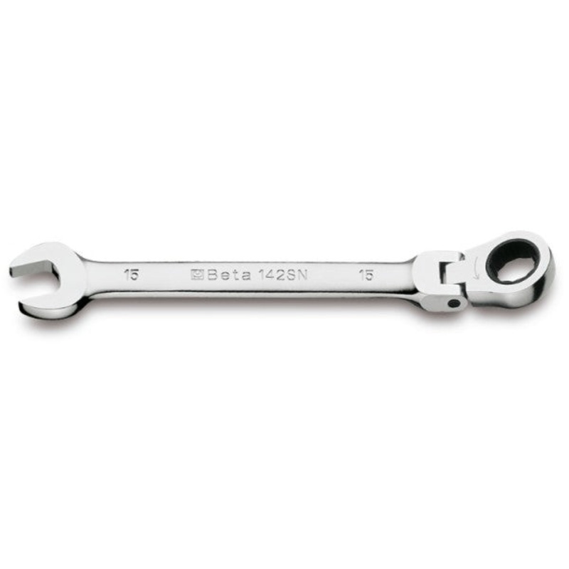 Beta Tools (Article# 142SN 13) 13 x 13, 15 deg, 12 Point Flex Head, Ratcheting Combination Wrench, Chrome-Plated – BT 1420213