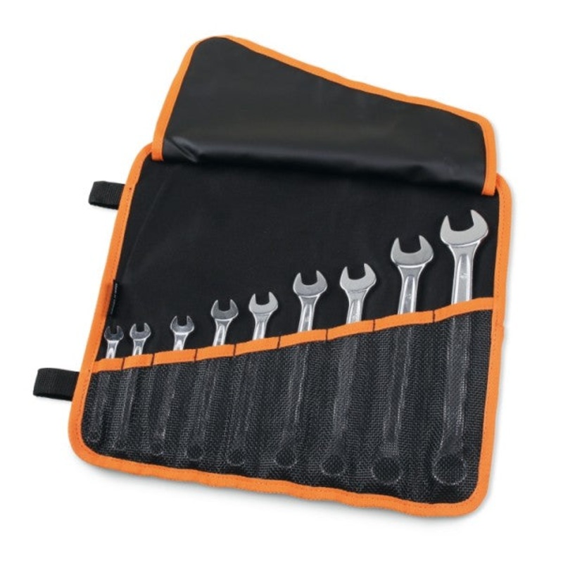 Beta Tools (Article# 42/B9N) Set of 9 Combination Wrenches with Tool Roll, Matte Chrome Finish, 6mm-19mm – BT 421074