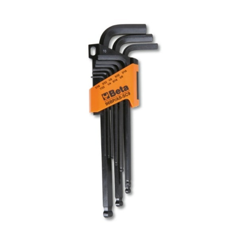 Beta Tools (Article# 96BP-AS/SC9) Set of 9 Ball End Hexagon Key with Holder, Black Oxide, 1/16-3/8 – BT 961000