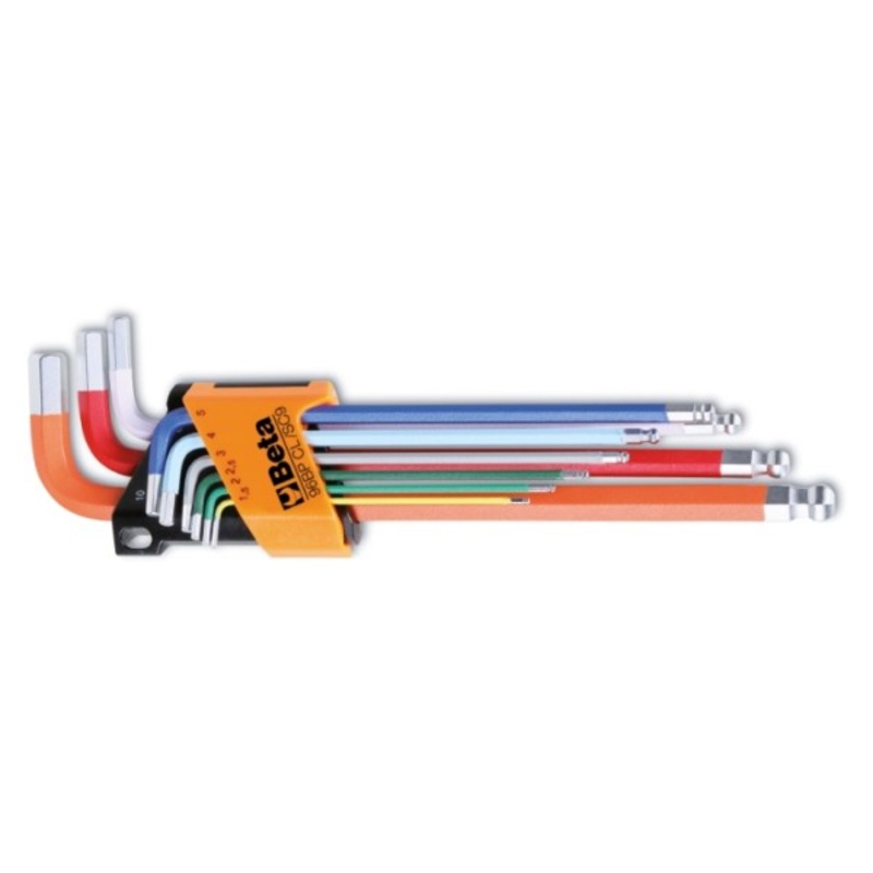 Beta Tools (Article# 96BP-CL/SC9) Set of 9 Color Coded, Ball End Offset Hexagon Key, 1.5mm-10mm – BT 961619
