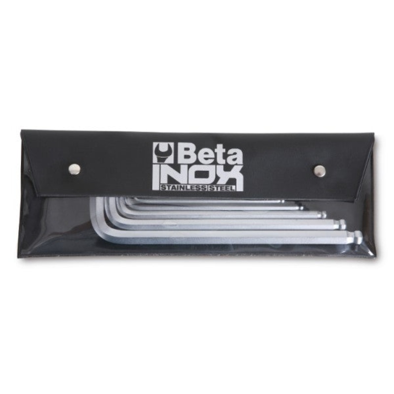 Beta Tools (Article# 96BPINOX/B9) Set of 9 Ball End Offset Hexagon Key in Plastic Tool Pouch, INOX Stainless Steel, 2mm-10mm – BT 961456