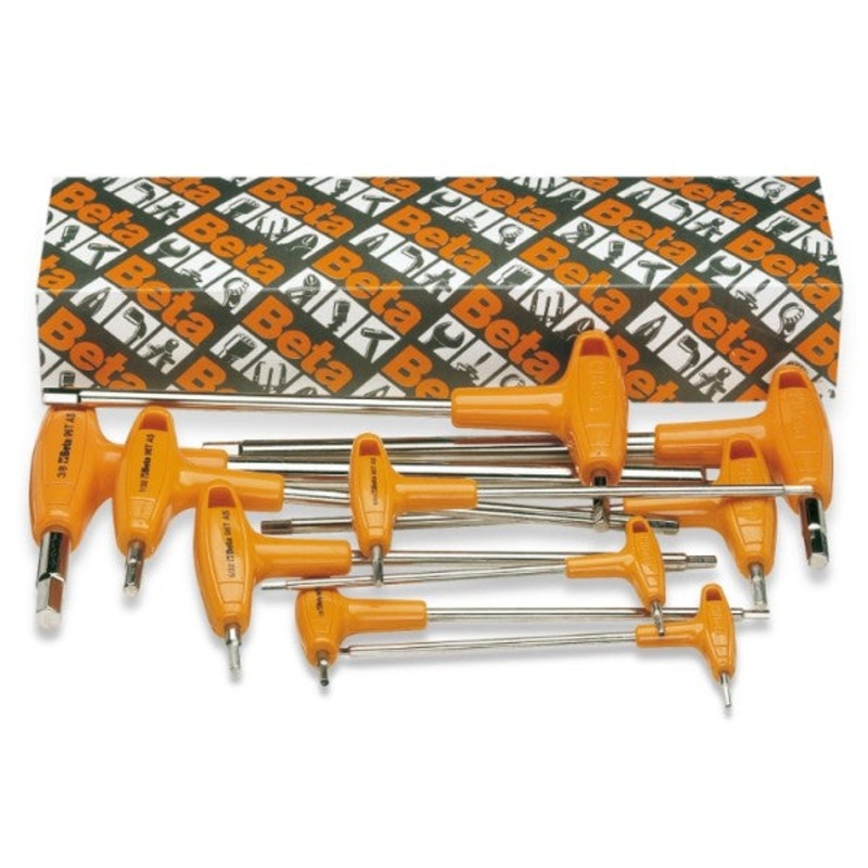 Beta Tools (Article# 96T/AS10) Set of 10 Offset Hexagon Key Wrenches with High Torque T-Handles 3/32 – 3/8 – BT 960683