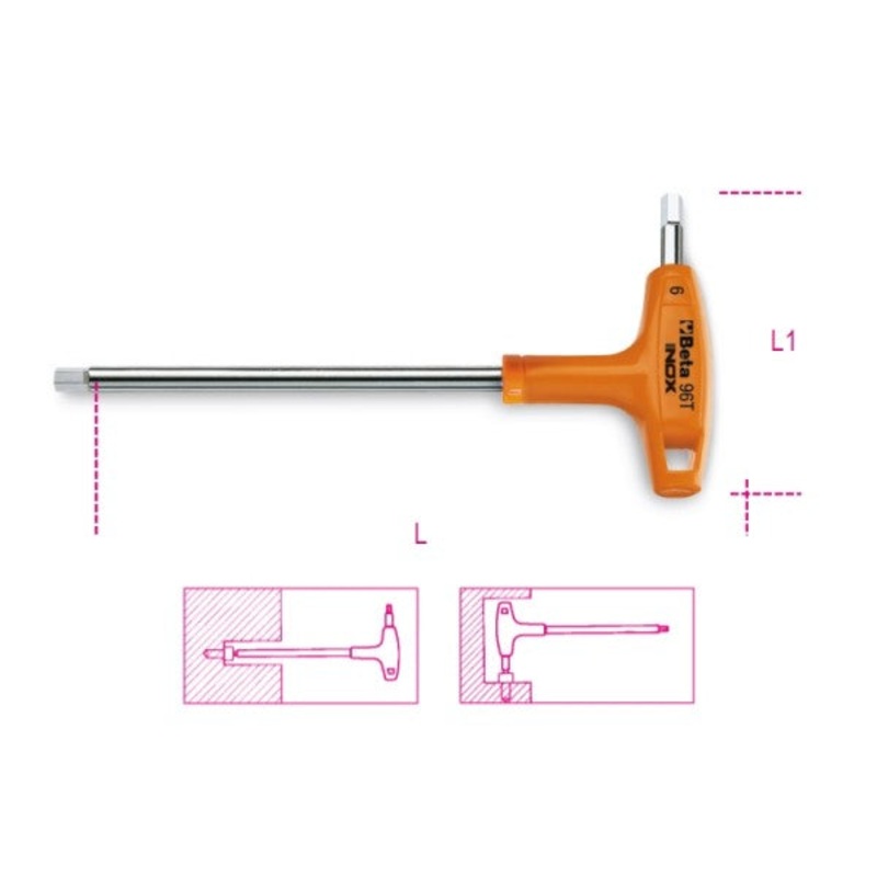 Beta Tools (Article# 96T INOX 2.5) 2.5mm Offset Hexagon Key Wrench with High Torque T-Handle, INOX Stainless Steel – BT 961935