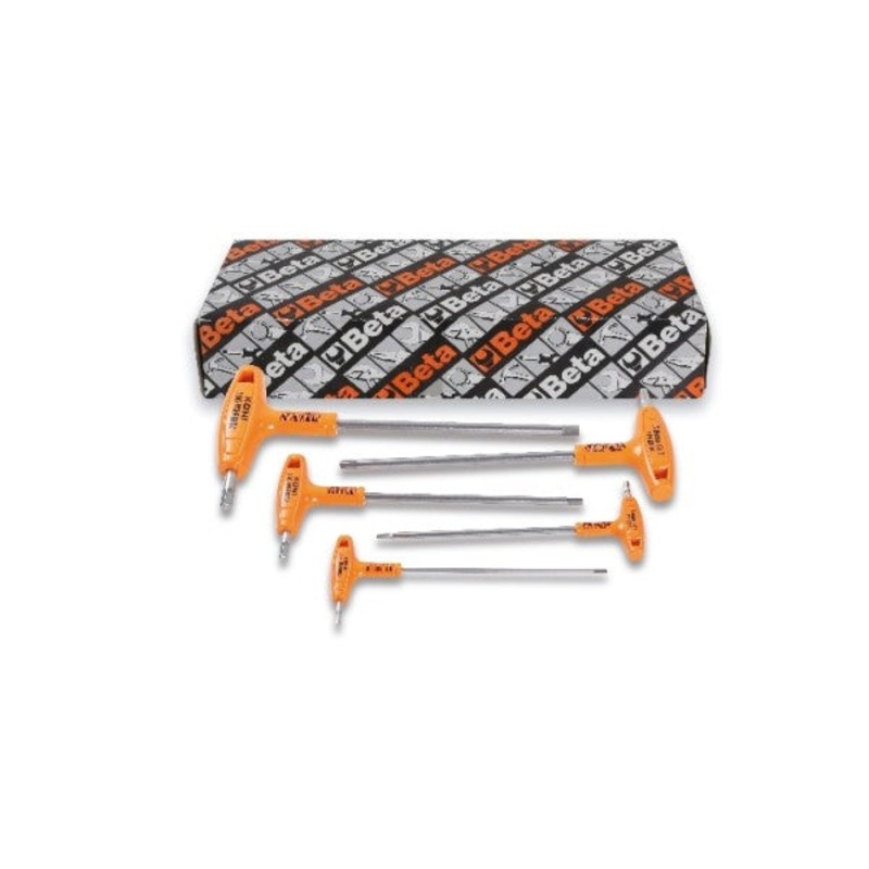 Beta Tools (Article# 96TINOX/S5) Set of 5 Offset Hexagon Key Wrenches with High Torque T-Handle, INOX Stainless Steel, 2.5mm-6mm – BT 961952