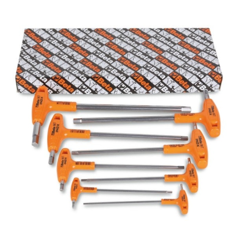 Beta Tools (Article# 96TINOX/S8) Set of 8 Offset Hexagon Key Wrenches with High Torque T-Handle, INOX Stainless Steel, 2.5mm-10mm – BT 961954