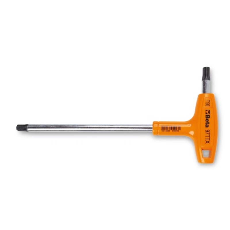 Beta Tools (Article# 97TTX 07) T7 T-Handle Offset Torx Key, Chrome-Plated, Black Phosphate Ends, Hard Plastic Handle – BT 970707