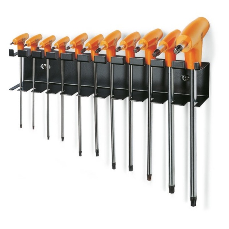 Beta Tools (Article# 97TTX/SP11) Set of 11 T-Handle Offset Torx Key with Holder, Chrome-Plated, Black Phosphate Ends, Hard Plastic Handle, T8 – T50 – BT 970840