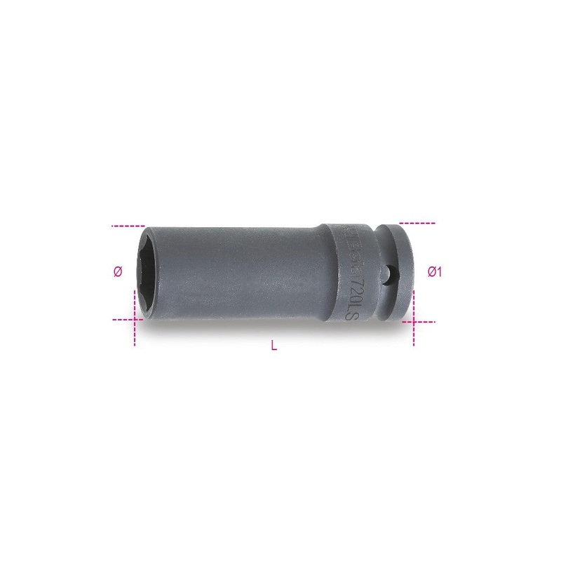 Beta Tools (Article# 720LS 22) 22mm, Impact Socket, Deep Slim Series, 6 Point 1/2 in Drive, Black Phosphate – BT 7200372