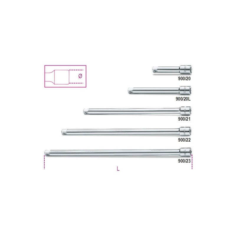 Beta Tools (Article# 900/23) 1/4 in Drive Socket Extension Bar, Chrome-Plated, 350mm – BT 9000824