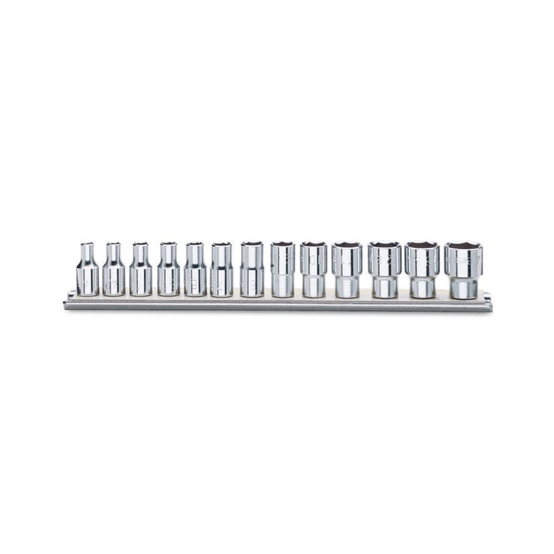 Beta Tools (Article# 900/SB13) Set of 13 Hexagon Hand Socket with Rail, 6 Point 1/4 in Drive, 4mm-14mm – BT 9000150