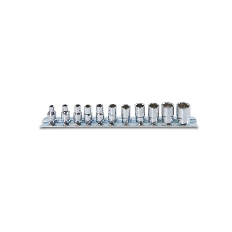 Beta Tools (Article# 900AS/SB11) Set of 11 Hexagon Hand Socket on Rail, Long Series, 1/4 in Female Drive, Chrome-Plated, 3/16 in-9/16 in – BT 9000389