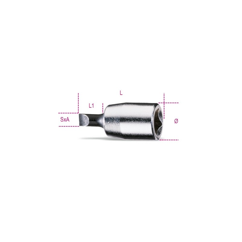 Beta Tools (Article# 900LP 0.8X4) 1/4 in Socket Driver for 0.8 x 4 Slotted Head Screws, Chrome-Plated – BT 9000605