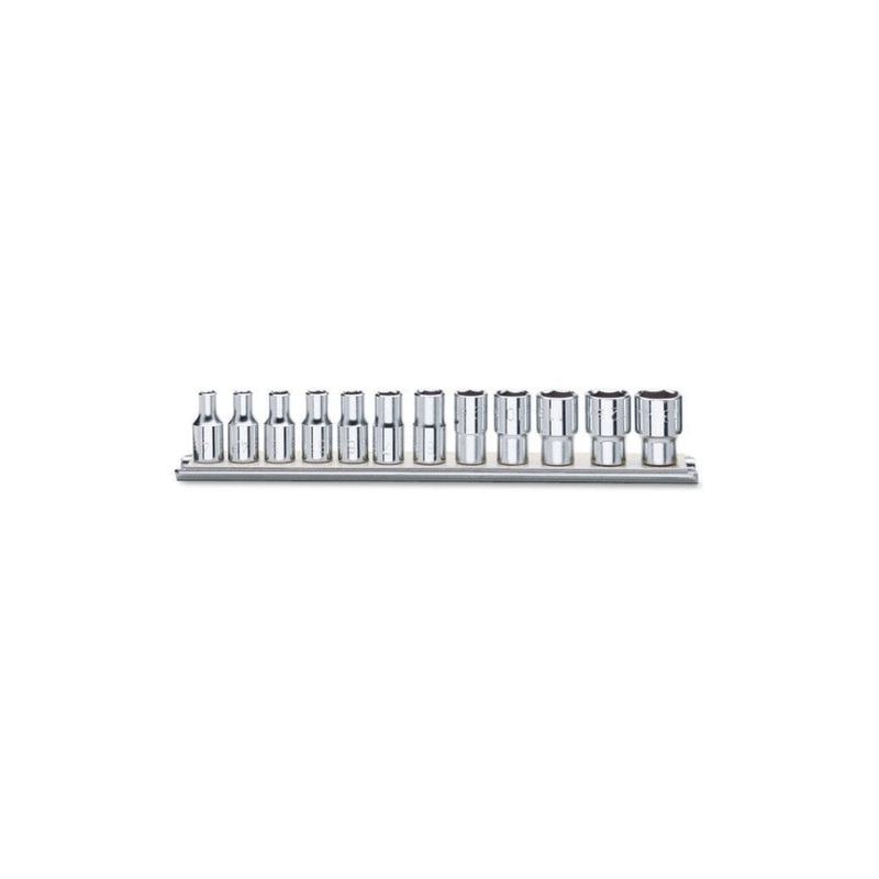 Beta Tools (Article# 900MB/SB12) Set of 12 Hexagon Hand Socket with Rail, Long Series, 6 Point 1/4 in Drive, 4mm-14mm – BT 9000179