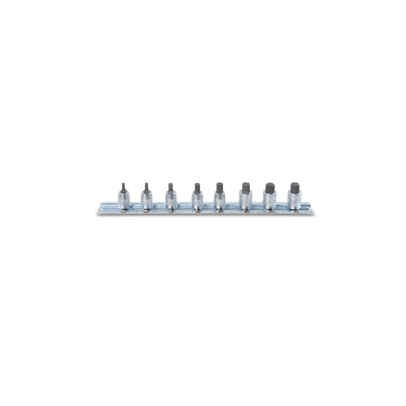 Beta Tools (Article# 900ME/SB8) Set of 8 1/4 in Drive Hexagon Bit Sockets with Rail, Chrome-Plated, 2.5mm-10mm – BT 9000518