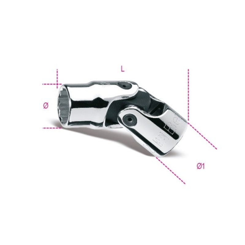 Beta Tools (Article# 910AS-SN 3/8) 3/8 in, Swivel End Bi-Hexagon Hand Socket, 12 Point 3/8 in Drive, Chrome-Plated – BT 9100260
