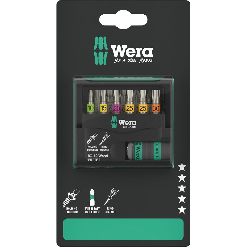 WERA Bit-Check 12 Wood TX HF 1 SB, 12 pieces – 05073641001
