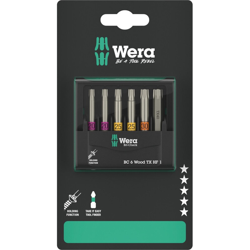 WERA Bit-Check 6 Wood TX HF 1 SB, 6 pieces – 05073639001