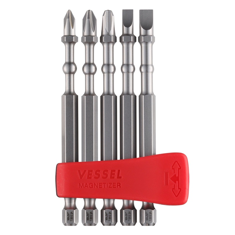 Vessel Tools Set of 5 Impact Ball Torsion Bit with Magnetic Charge Holder, PH1, PH2, PH3, Slotted4, Slotted6 x 90mm – VL IBMG90K001
