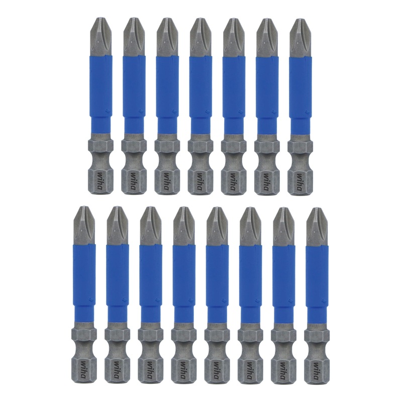 Wiha Set of 15 Phillips Terminator Blue Impact Bits, PH2 x 2 in – WI 70242