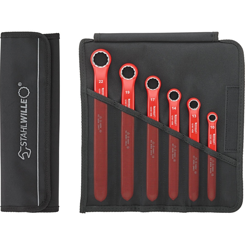 Stahlwille Set of 6 VDE Open Ended Spanner Wrench with Thin Walled Rings, 10 – 22mm – ST 96404302