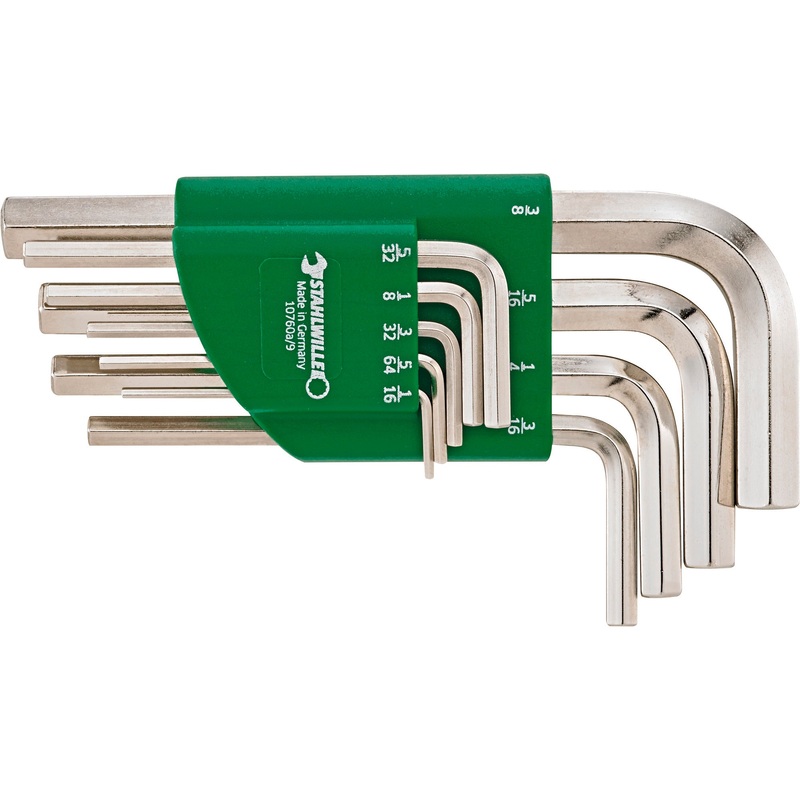 Stahlwille Set of 9 Hexagon Key Wrench for Socket Head Bolts, 1/16 – 3/8 in – ST 96435500