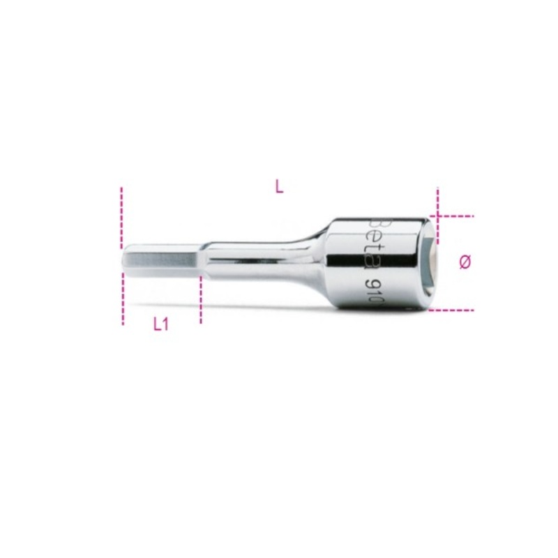 Beta Tools (Article# 910ME 4) 4mm, 3/8 in Drive Hexagon Bit Socket, Chrome-Plated – BT 9100504