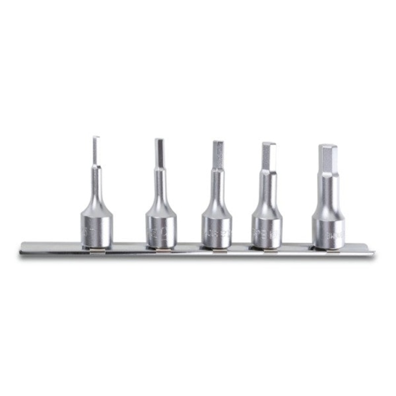 Beta Tools (Article# 910ME/SB5) Set of 5 3/8 in Drive Hexagon Bit Sockets on Rail, 4mm-10mm – BT 9100515