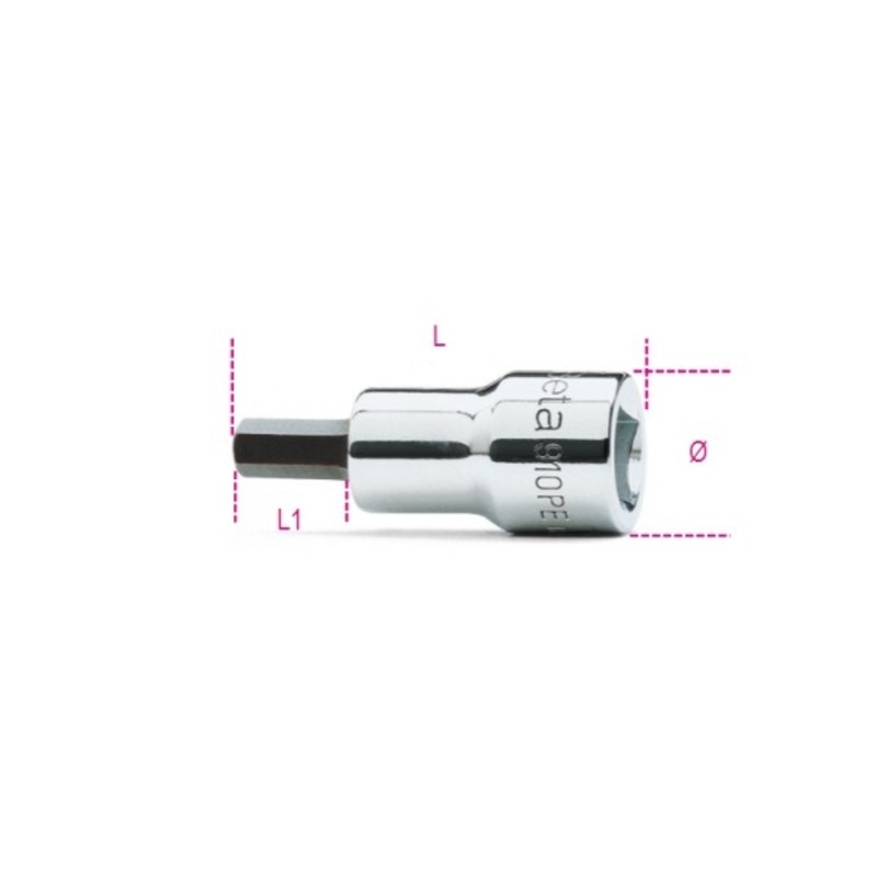 Beta Tools (Article# 910PE 8) 8mm, 3/8 in Drive Hexagon Bit Socket, Chrome-Plated – BT 9100498