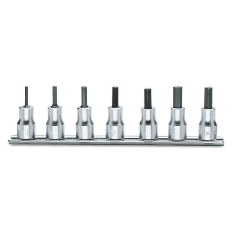 Beta Tools (Article# 910PE/SB7) Set of 7 3/8 in Drive Hexagon Bit Sockets on Rail, 3mm-10mm – BT 9100503
