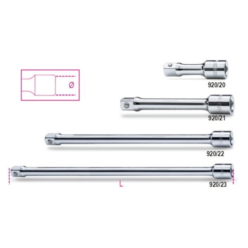 Beta Tools (Article# 920/21) 1/2 in Drive Socket Extension Bar, Chrome-Plated, 125mm – BT 9200822