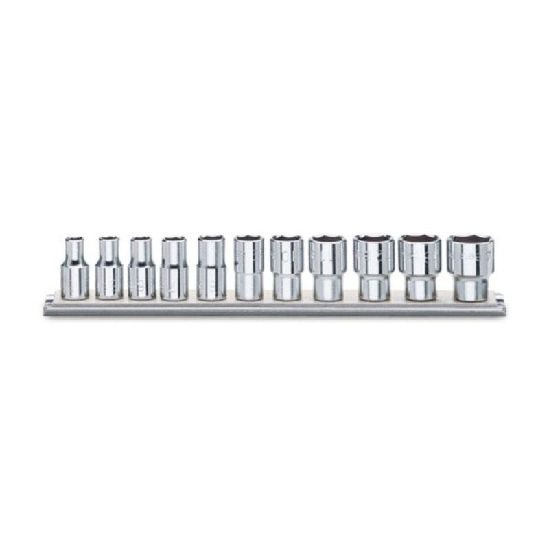Beta Tools (Article# 920A-AS/SB11) Set of 11 Hexagon Hand Sockets on Rail, 6 Point 1/2 in Drive, 3/8 in – 1 in – BT 9200295