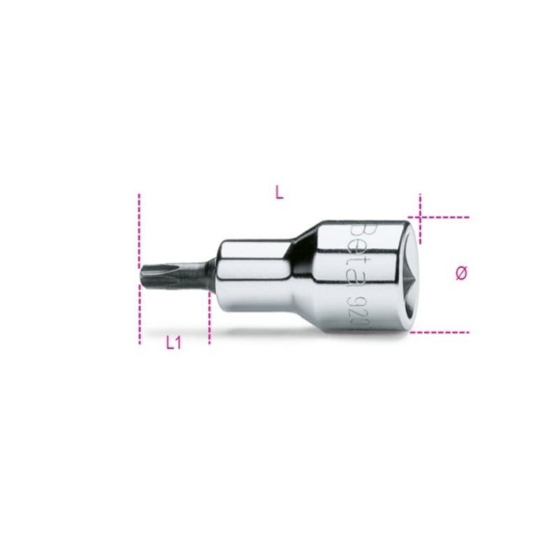 Beta Tools (Article# 920TX-L 40) 1/2 in Socket Driver for Torx Head Screws, Chrome-Plated, T40L – BT 9200535