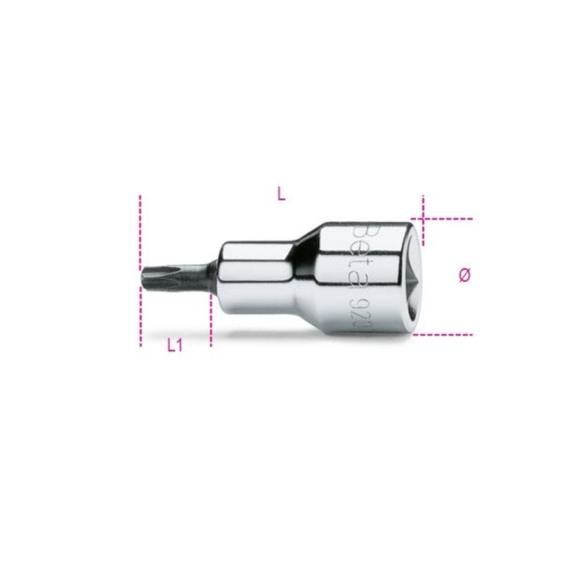Beta Tools (Article# 920TX-L 50) 1/2 in Socket Driver for Torx Head Screws, Chrome-Plated, T50L – BT 9200538