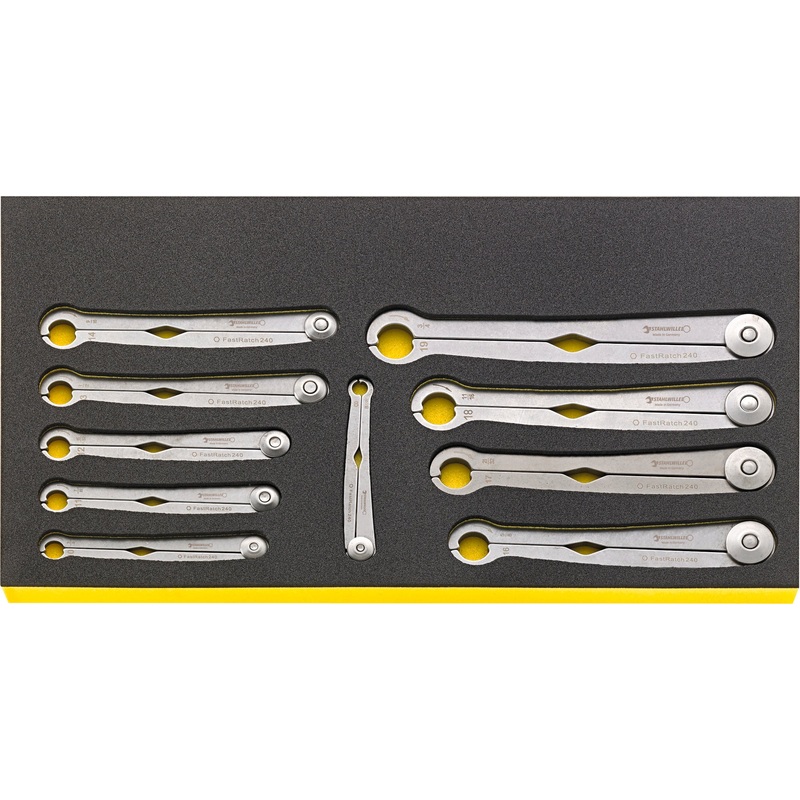 Stahlwille Set of 10 Ratchet Ring Spanner Wrench with TCS Insert, 8 – 19mm – ST 96830130