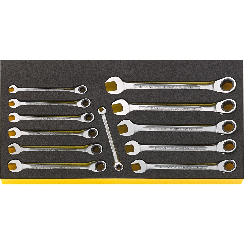 Stahlwille Set of 12 Ratchet Ring Combination Wrench with TCS Insert, 8 – 19mm, 250 x 460 x 30mm – ST 96830128