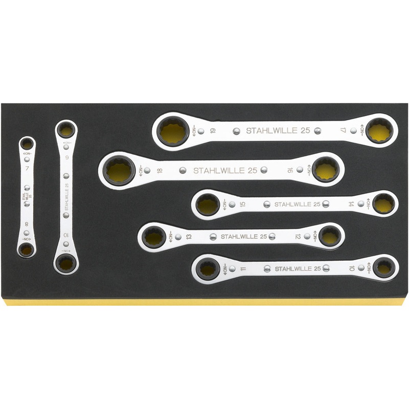Stahlwille Set of 7 Double Ended Ratchet Ring Spanner Wrench with TCS Insert, 7 – 19mm – ST 96838751