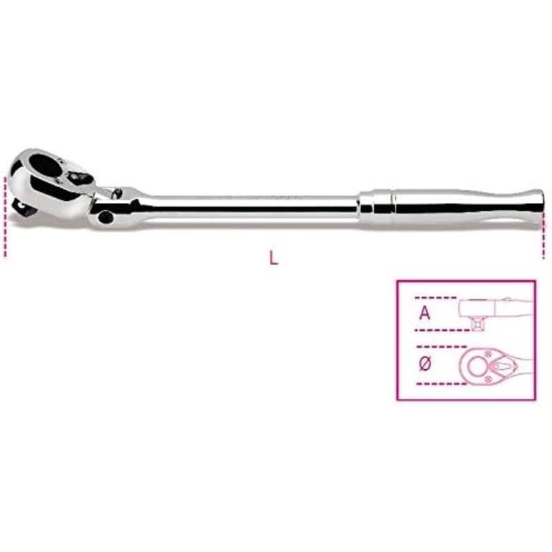 Beta Tools (Article# 920M/56) 1/2 in Drive Reversible Swivel Ratchet with Metal Handle – BT 9200894