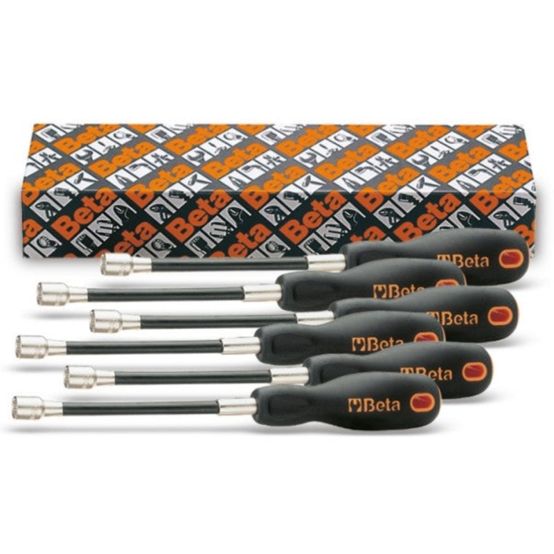 Beta Tools (Article# 943FL/S6) Set of 6 Flexible Hexagon Shaft Nut Driver with Handle 5mm – 10mm – BT 9430320
