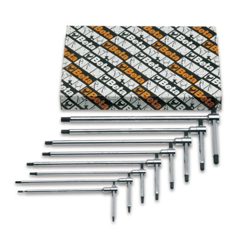 Beta Tools (Article# 951/S14) Set of 14 Sliding T-Handle Wrenches, 3 Hex Male Ends, Chrome-Plated – BT 9510695