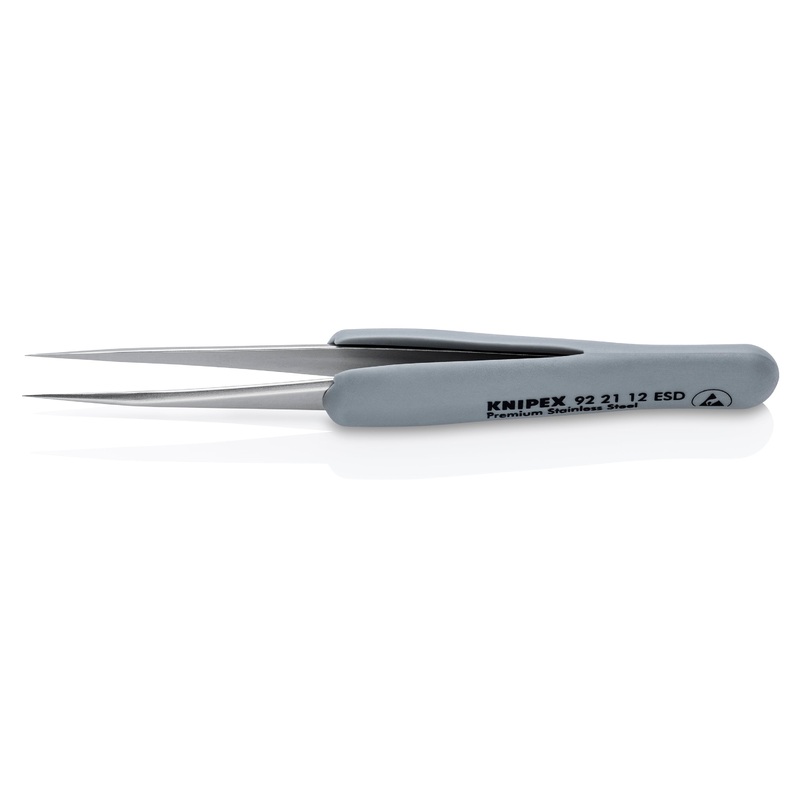 KNIPEX 3 1/2 Premium Stainless Steel Precision Tweezers-Needle-Point Tips-ESD Rubber Handles – 92 21 12 ESD Tweezers