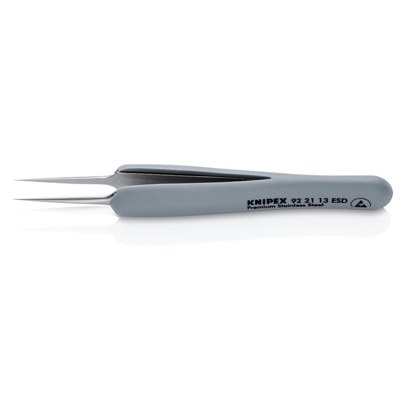 KNIPEX 3 3/4 Premium Stainless Steel Precision Tweezers-Needle-Point Tips-ESD Rubber Handles – 92 21 13 ESD Tweezers