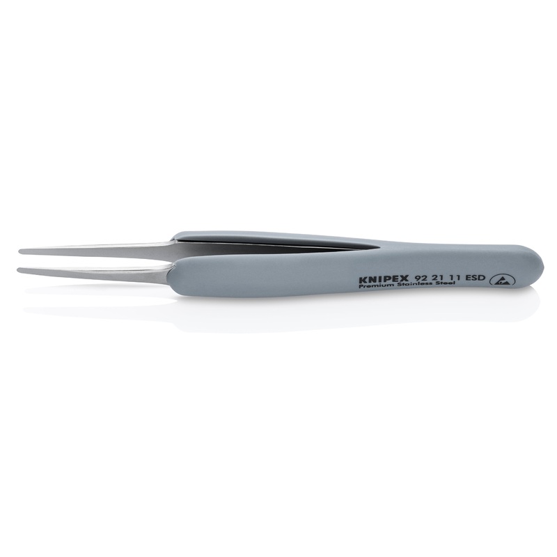 KNIPEX 4 Premium Stainless Steel Precision Tweezers-Blunt Tips-ESD Rubber Handles – 92 21 11 ESD Tweezers