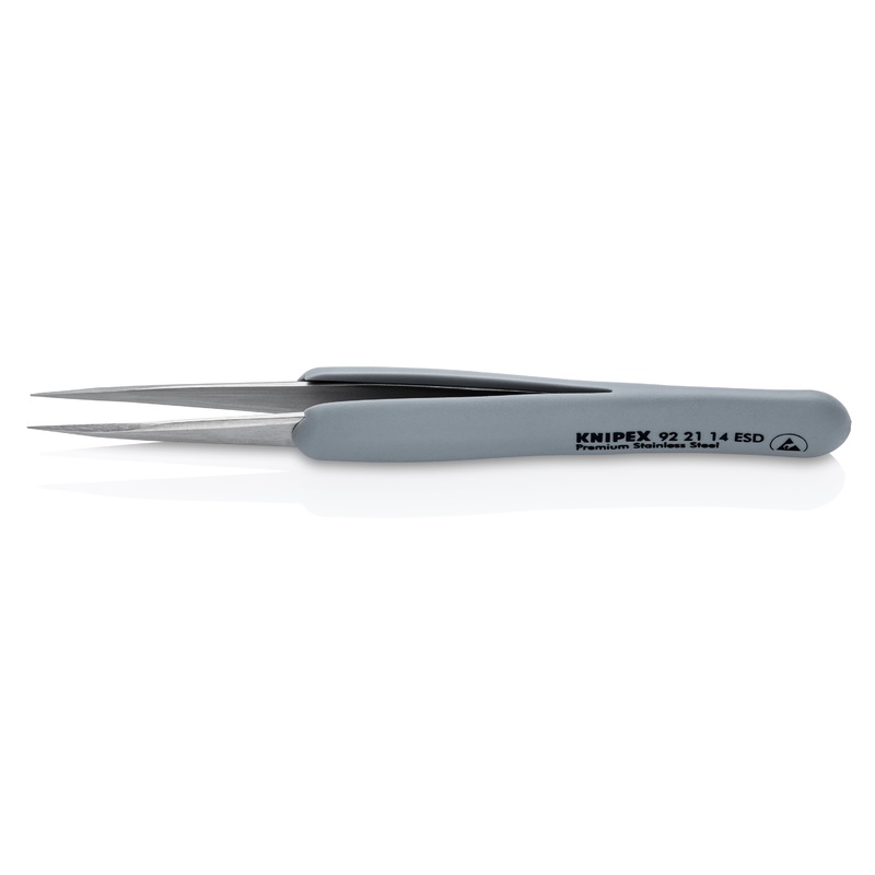 KNIPEX 4 Premium Stainless Steel Precision Tweezers-Pointed Tips-ESD Rubber Handles – 92 21 14 ESD